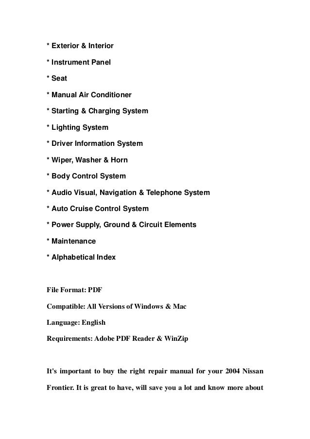 nissan frontier service manual 2004
